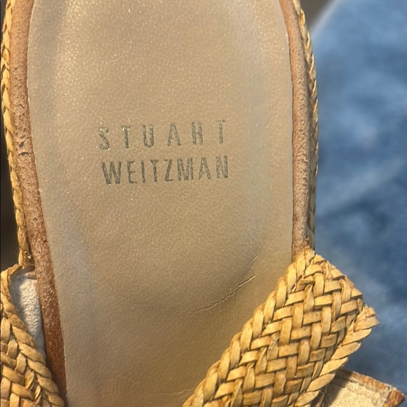 Stuart Weitzman Tan Wedge Sandals with Knit Straps - Picture 2 of 3